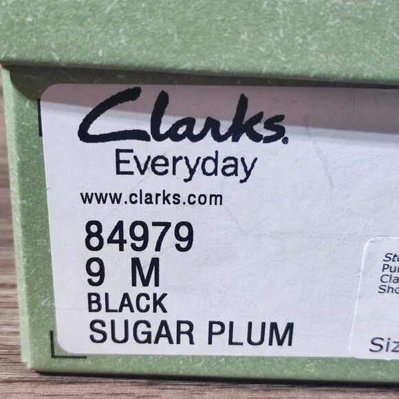 Clarks Everyday Sugar Plum Leather Pumps 9 Black Block Heel Slip On Dress Shoes - Picture 12 of 16